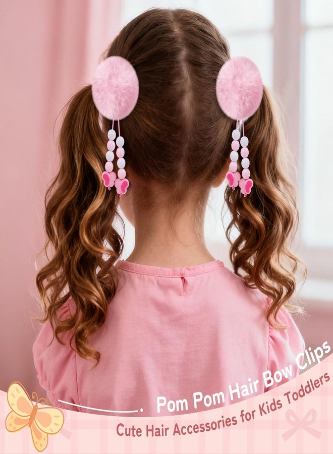 CN 6PCS Pom Pom Hair Bow Clips for Girls, Colorful Fur Ball Fluffy Bows for Girls with Butterfly,Cute Hair Accessories with Alligator Clips for Kids Toddlers Women - Image 2